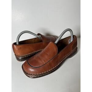 Born Loafer Womens 8.5 Cognac Leather Slip On Shoe Square Toe Comfort B8257